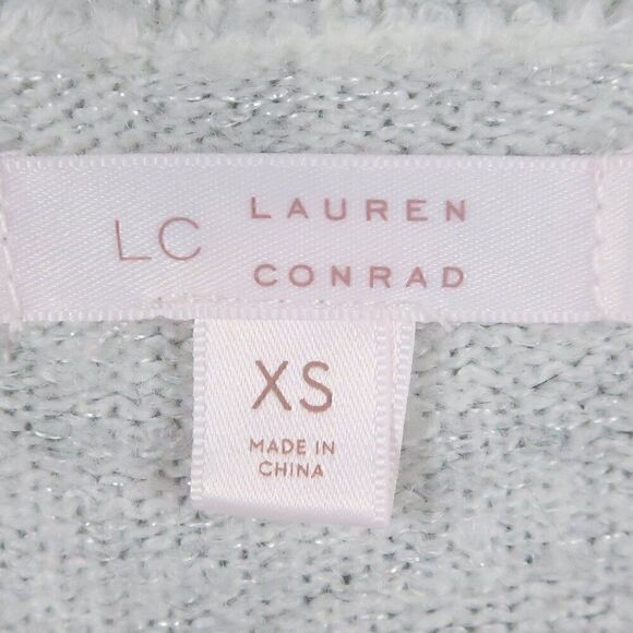 LC LAUREN CONRAD GREY SEQUIN KITTY CAT PULL OVER TUNIC SWEATER SIZE XS - Picture 2 of 7